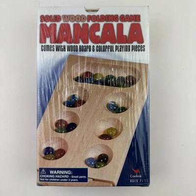 Mancala Solid Wood Folding Game with Wood Board and Colorful Playing Pieces NEW - Image 1 of 4