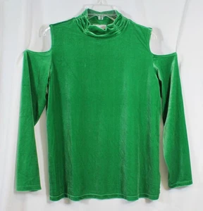 Camisa Susan Graver Top Elastizada Terciopelo Cuello Simulado Hombro Frío Navidad Verde L - Imagen 1 de 6