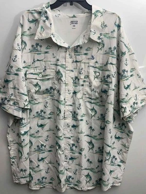 Camisa de agua salada Izod para hombre 4XLB azul geométrica pesca ventilada abotonada adulto Foto 1 de 4