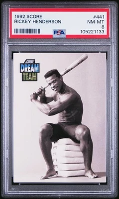 1992 SCORE #441 RICKEY HENDERSON PSA 8 - Image 1 of 2