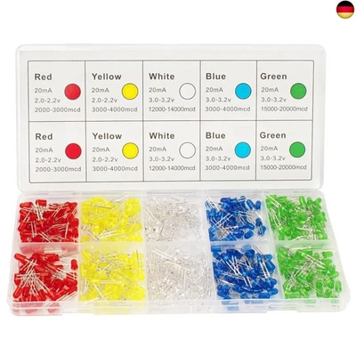 DiCUNO 5MM LED Leuchtdioden, LED Dioden Sortiment Kit Rundkopf mit 5 Farbe, 2 - Bild 1 von 4
