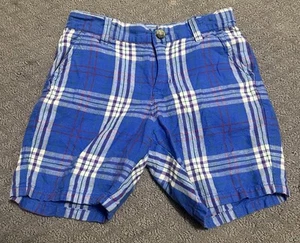 Janie & Jack Boys Blue Madras Plaid Linen Blend Shorts - Size 6 - Picture 1 of 9