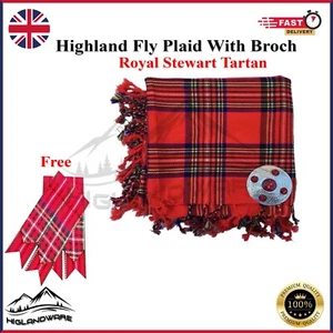 Royal Stewart Tartan Scottish Kilt Fly Plaid Matching Flashes 48"X 48" & Brooch - Picture 1 of 4
