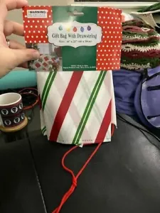 Christmas Stripes Cloth Drawstring Gift Bag New!!! - Picture 1 of 2