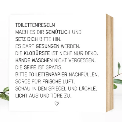 Wunderpixel® Holzbild Toilettenregeln - Aufsteller Holzdeko Holzschild Gäste-WC - Bild 1 von 4