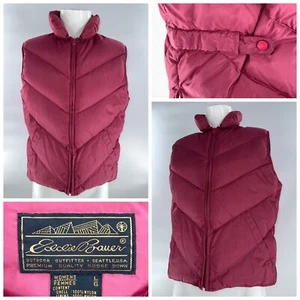 Eddie Bauer Full Zip Down Puffer Vest Womens L Pink Nylon Goose Down YGI A5-77 - Picture 1 of 13