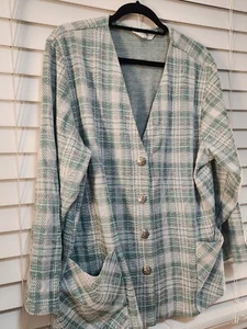 Andrea Kay Women's Green Plaid Jacket No Size Tags, Patch Pockets. - Picture 1 of 7