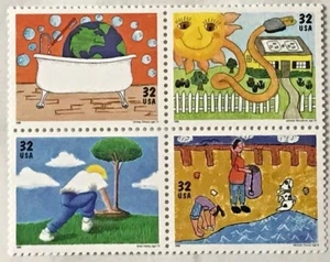 KIDS CARE - BLOCK OF FOUR 32 cent COMMEMORATIVE STAMPS - 1995 USPS MNH - Picture 1 of 3