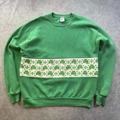 Sudadera De Colección Años 80 Para Hombre Grande Irlandesa Verde Trébol Hoja de Trébol Hecha en EE. UU. Foto 1 de 4