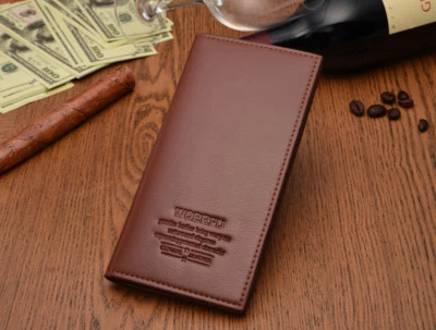 Billetera larga de cuero sintético para hombre para efectivo y tarjetas HM001 marrón claro Foto 1 de 4