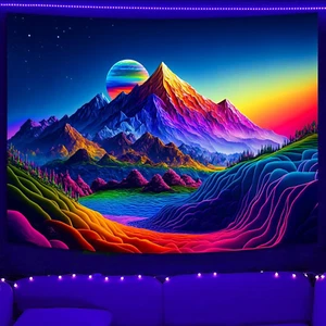 Blacklight Scenery Wall Tapestry UV Reactive Tapestry for Bedroom Black Light - Picture 1 of 7