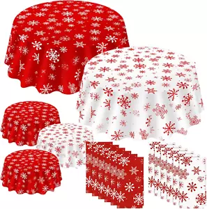 12 Pcs Christmas Tablecloth Red and White Snowflake Winter round Plastic 84 in T - Picture 1 of 6