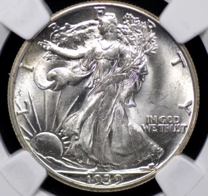 1939 D WALKING LIBERTY HALF DOLLAR NGC MS 62 FLASHY BRIGHT SILVER ROLLING LUSTER - Picture 1 of 8