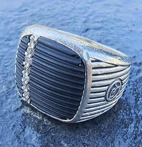David Yurman Mens Ring Royal Cord Signet Onyx Diamond Sterling Silver  10 $1350 - Picture 1 of 7