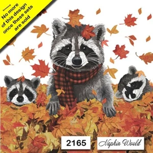 (2165) DOS servilletas artesanales artísticas decoupage de papel para almuerzo - KITS MAPACHE OTOÑO OTOÑO - Imagen 1 de 3
