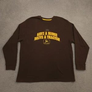 John Deere Mens XXL Brown Thermal Waffle Knit Long Sleeve Shirt Tractor Graphic - Picture 1 of 10