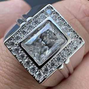 3.65ctw Radiant Certified Moissanite Men's Engagement Ring 14K White Gold Plated - Picture 1 of 10