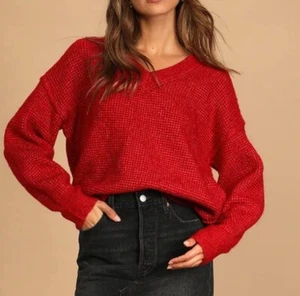 NWT Lulus Medium Warm in the Wintertime Heather Red Oversized Sweater #D7-5 - Picture 1 of 10