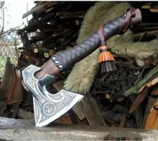 New Custom Hand Made Carbon Steel Viking Bearded Axe, Rose Wood Handle