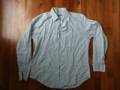 DKNY Dress Shirt Mens 17 x 34 / 35 Slim Fit White Blue Aqua Turquoise Stripe XL - Image 1 of 4