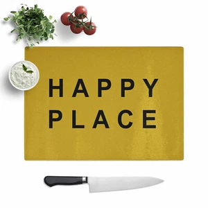 Happy Place senape tipografia vetro tagliere vetro protezione superficie - Foto 1 di 5