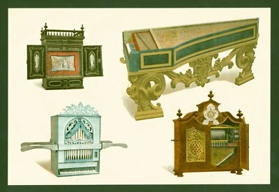 Lithographie anno 1892 - historische Musikinstrumente -tragbare Orgel Cembalo - Bild 1 von 4