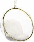 Clear Acrylic Hanging Bubble Chair with Gold Trim and Chain with White Cushions