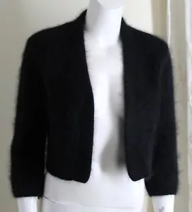 MODA International Sz XS Black 70% ANGORA FLUFFY Shrug Bolero Cardigan Sweater - Picture 1 of 11