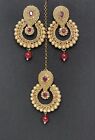 Earrings With Mang Tikka In Meroon Colour Asian Bridal Party Wear Jewellery Set.