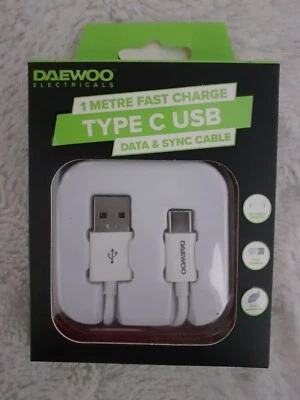 Daewoo 1m Fast Charge Type C USB Data & Sync Cable Power 5V 2.1A - Image 1 of 3