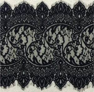 3 Yards schwarz Blumen bestickt Wimpern Französisch Mesh Spitzenborte/13 Zoll breit - Bild 1 von 10