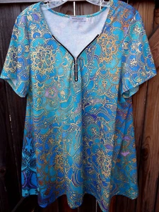 NWOT 💥💎💛  MISSLOOK  💚💎💥 Short Sleeve Zip Top 3X - Picture 1 of 2