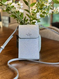 Kate Spade Glimmer North South Glitter Phone Flap Crossbody Lunar Light NWT - Picture 1 of 7