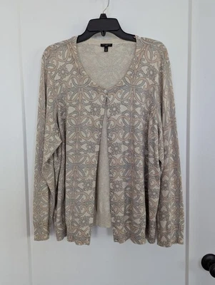 Suéter Talbot's 3X Dorado Gris Flora Metálico Cuello Redondo Botón Ligero Usado en Excelente Condición  Foto 1 de 4