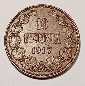 Finlande *10 penniä 1917 type.I- Cuivre *Nikolaj II *État 1+* - Picture 1 of 2