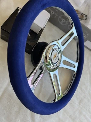 2004/2013 Chevy Billet Steering Wheel & Hub Adapter blue Suede Spoke 14In - Imagem 1 de 4