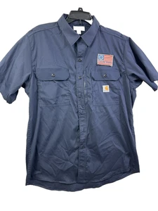 Carhartt Vented Workshirt Size Large L - Regular Short Sleeve Navy Blue 396-20 - Picture 1 of 17