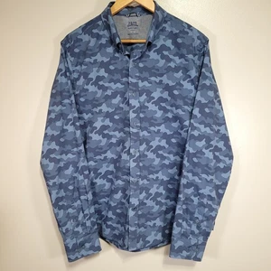 Izod Saltwater Button Down Shirt Men's L Blue Camouflage Long Sleeve - Picture 1 of 9