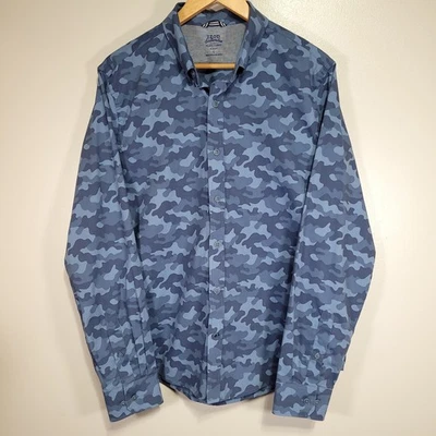 Izod Saltwater Button Down Shirt Men's L Blue Camouflage Long Sleeve - Image 1 of 4