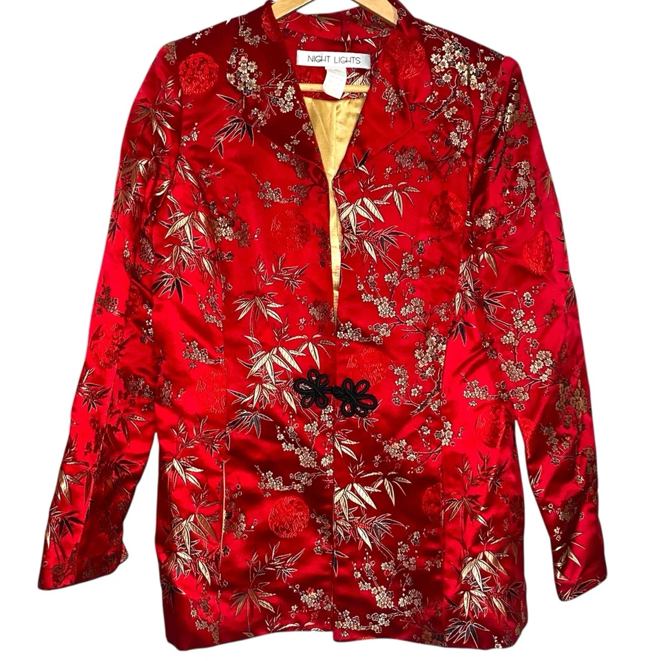 Blazer Night Lights de Michael Calderón Vintage Mezcla Seda Asiático Oriental Talla 8 Foto 1 de 4
