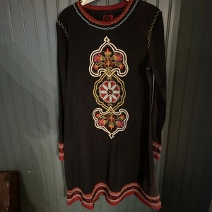 Vtg Double D Ranch Woman’s Large Black Native Rodeo Western Long Sleeve Dress - Picture 1 of 15