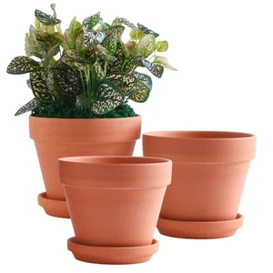 8 Inch Clay Pot for Plant with Saucer - 3 Pack Large Terra Cotta Plant Pot wi... - Picture 1 of 5