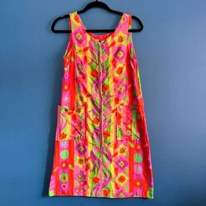 Vintage 1960s House Dress Women's Size Medium Herbcraft Floral Groovy Colorful - Picture 1 of 8