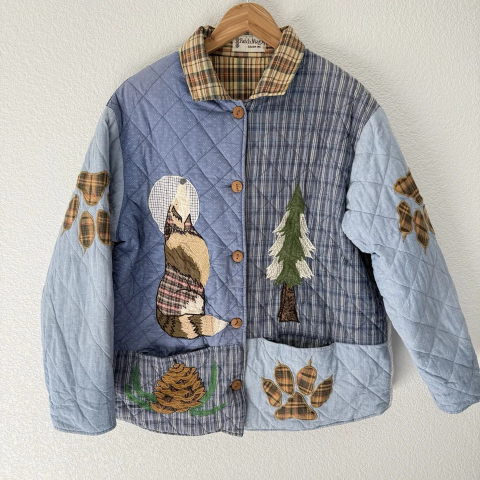 Chaqueta Acolchada De Colección Parche Magic Mediana Para Mujer Wolf Cabin Reversible Grannycore Foto 1 de 4