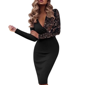 ChicMe Bodycon-Kleid schwarz Paillettenärmel XL • Langarm • Party Cocktail  - Bild 1 von 7