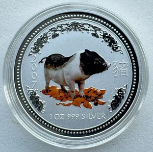 Australia 2007 Lunar Series Year of Pig Color Silver Coin 1oz - Picture 1 of 2