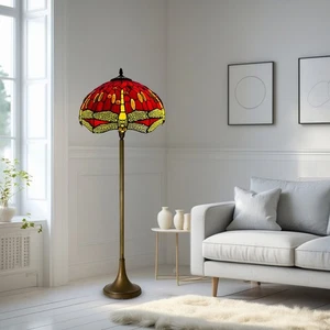 Rote Stehlampe Tiffany Stil Buntglas Lampe für Zuhause Wohnzimmer Schlafzimmer - Bild 1 von 7