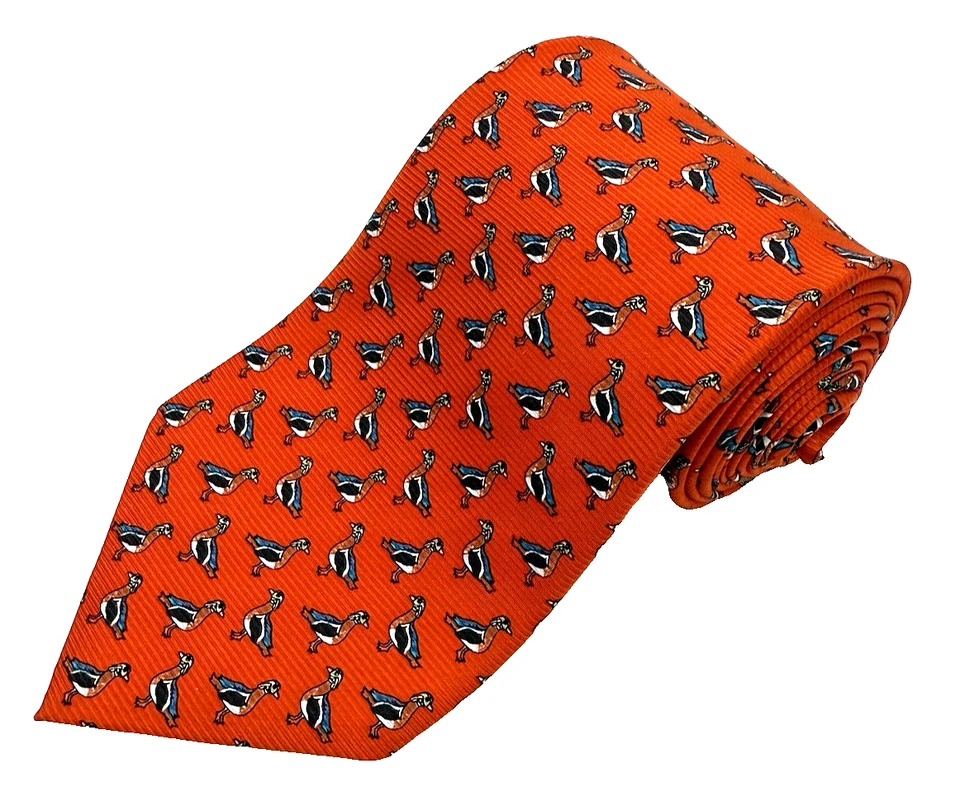 Corbata Southern Proper Atlanta Georgia 100 % seda naranja con patos mallardos Foto 1 de 4