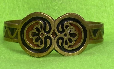 Brazalete Brazalete Vintage Años 70 Latón y Esmalte Bangel India Hippie Art Nouveau Foto 1 de 4