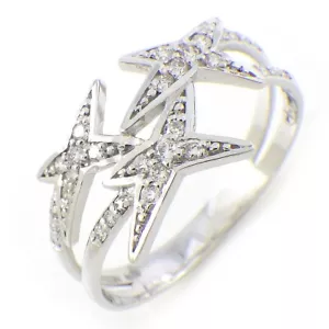 MAUBOUSSIN Ring Etoile 3 Motifs Star Comet Pave Diamond 750 White Gold US6.5 - Picture 1 of 9